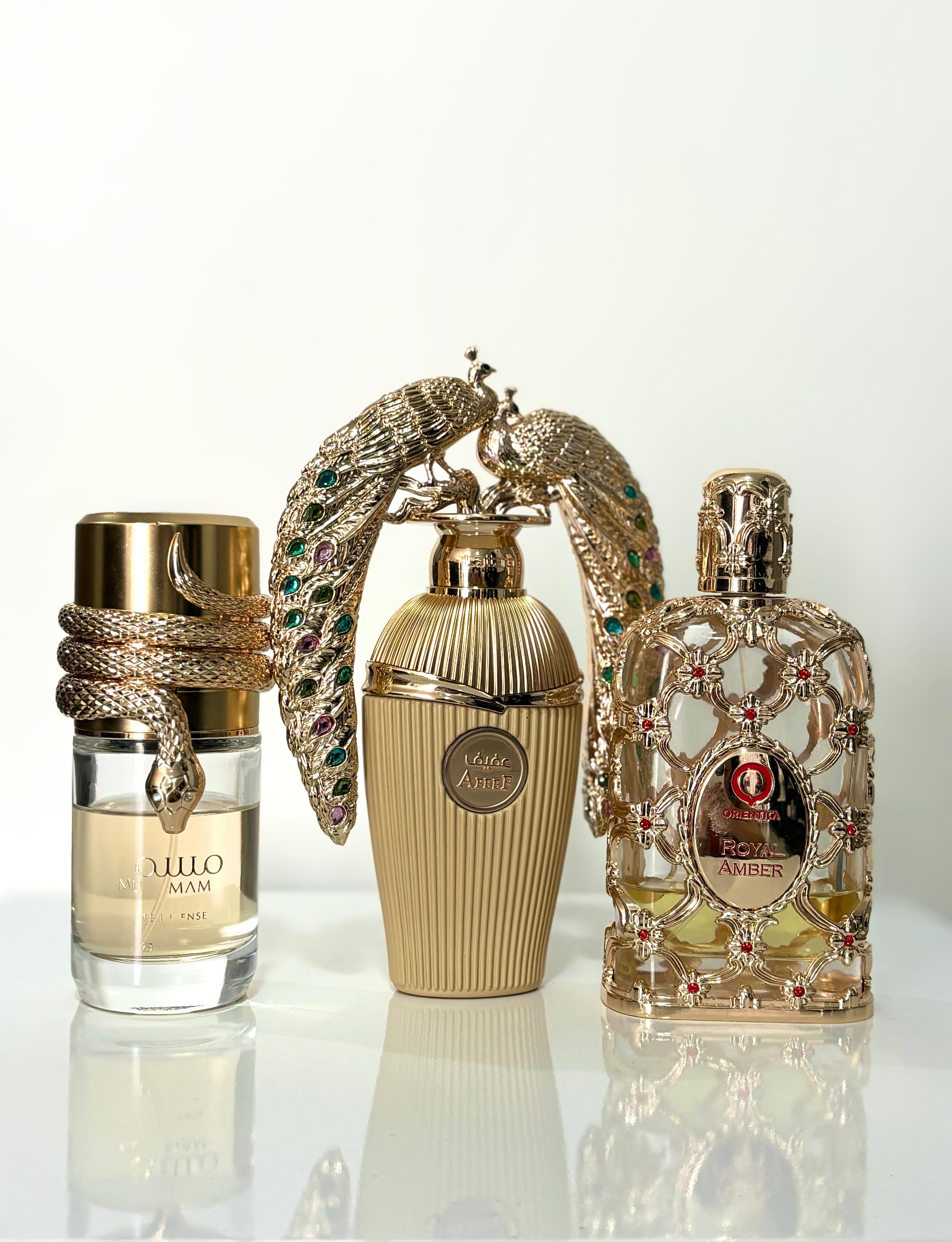 Decants 5ml - Combo MULHER PODEROSA (Musamam White Intense, Afeef e Royal Amber)